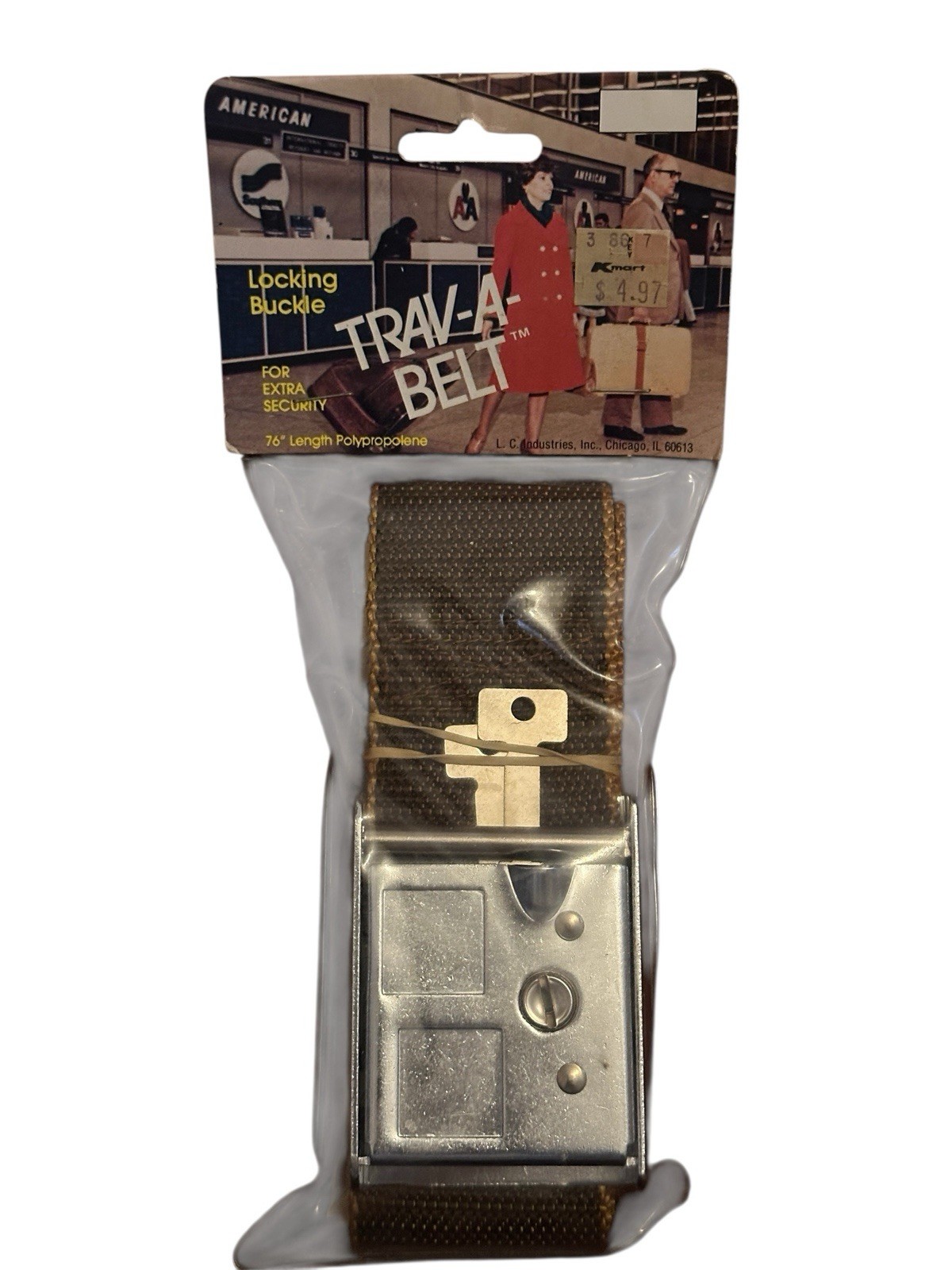 Vintage Luggage Travel Strap Belt Heavy Nylon Chrome Buckle Brown Tan New 76"