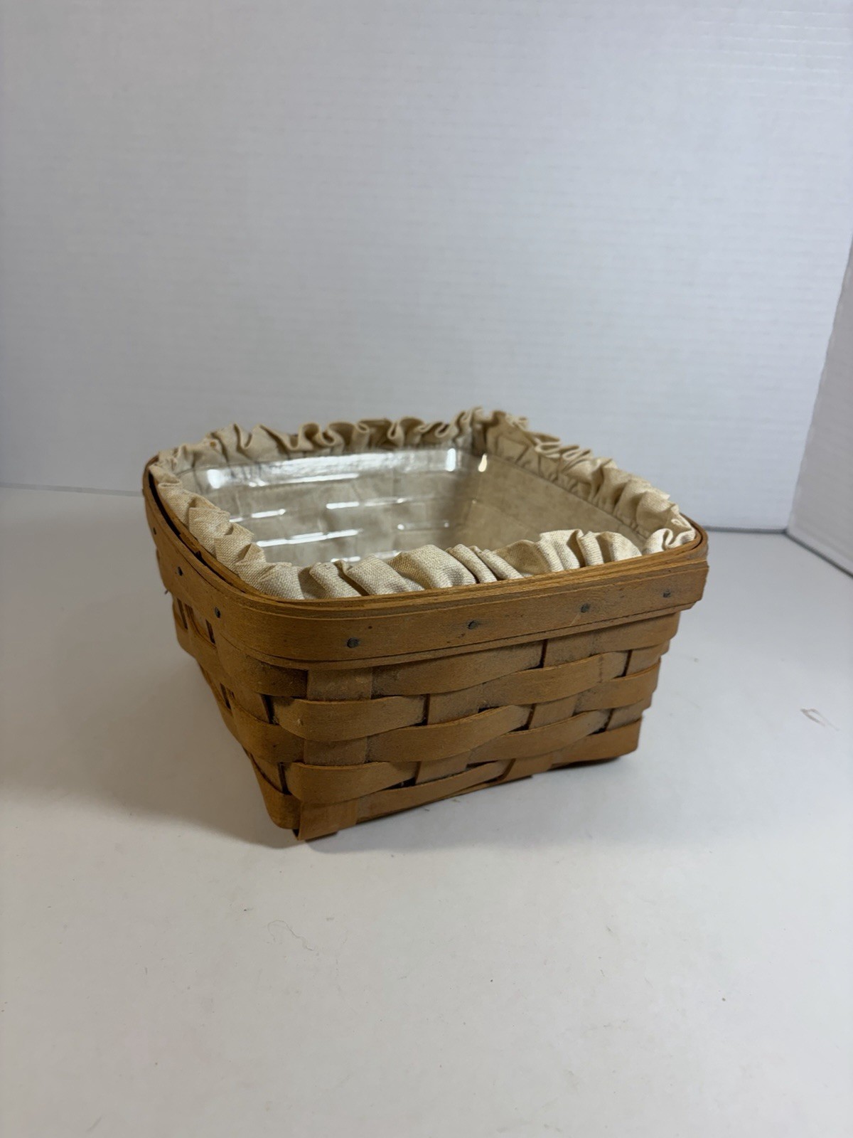 Longaberger Woven Basket OS Brown 1998 7” Square Wood Decor Cottagecore