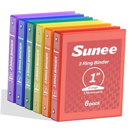 1 Inch Binders 3 Ring 6 Pack, Clear View Three Ring Binders PVC-Free (Fit