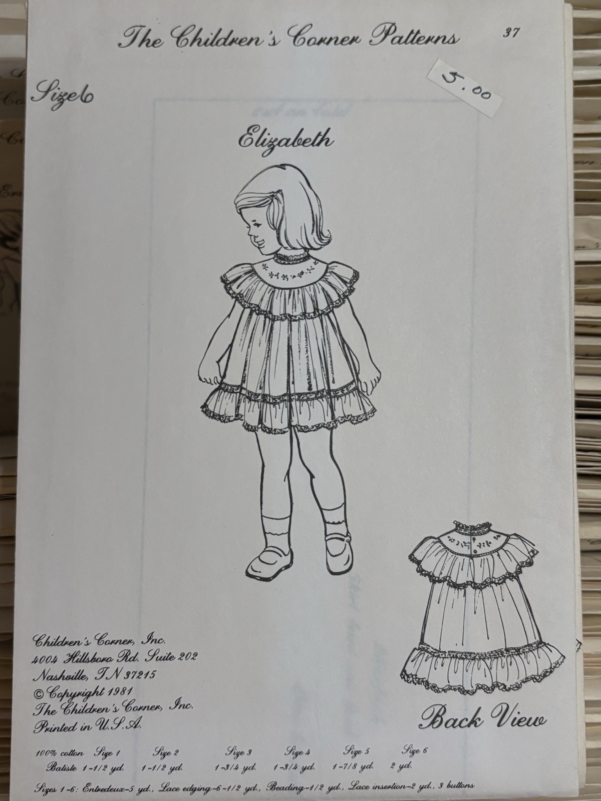 OOP/Vintage The Children's Corner Patterns #37 Elizabeth