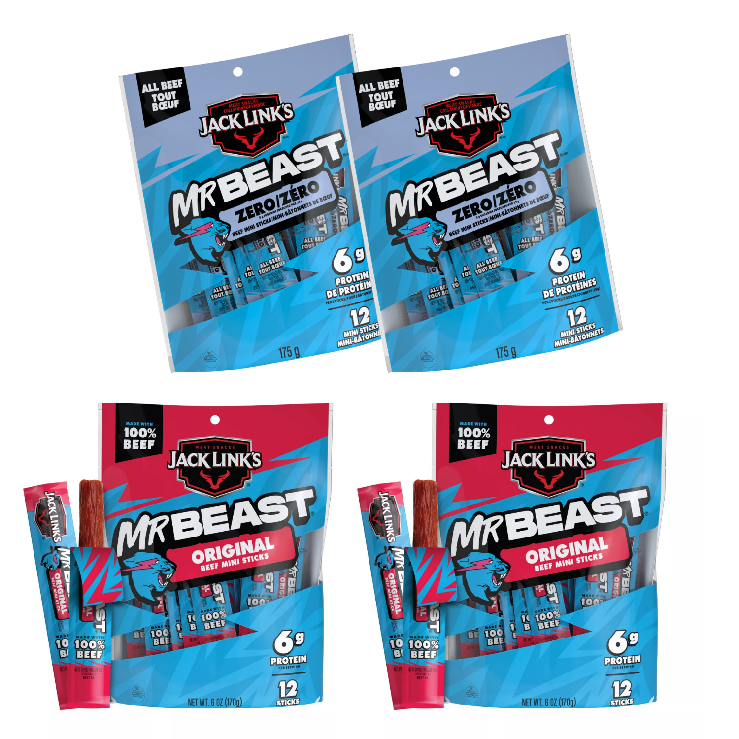 Jack Link’s x MrBeast Beef Jerky Sticks Original & Zero Sugar Jerky Sticks 9/26e