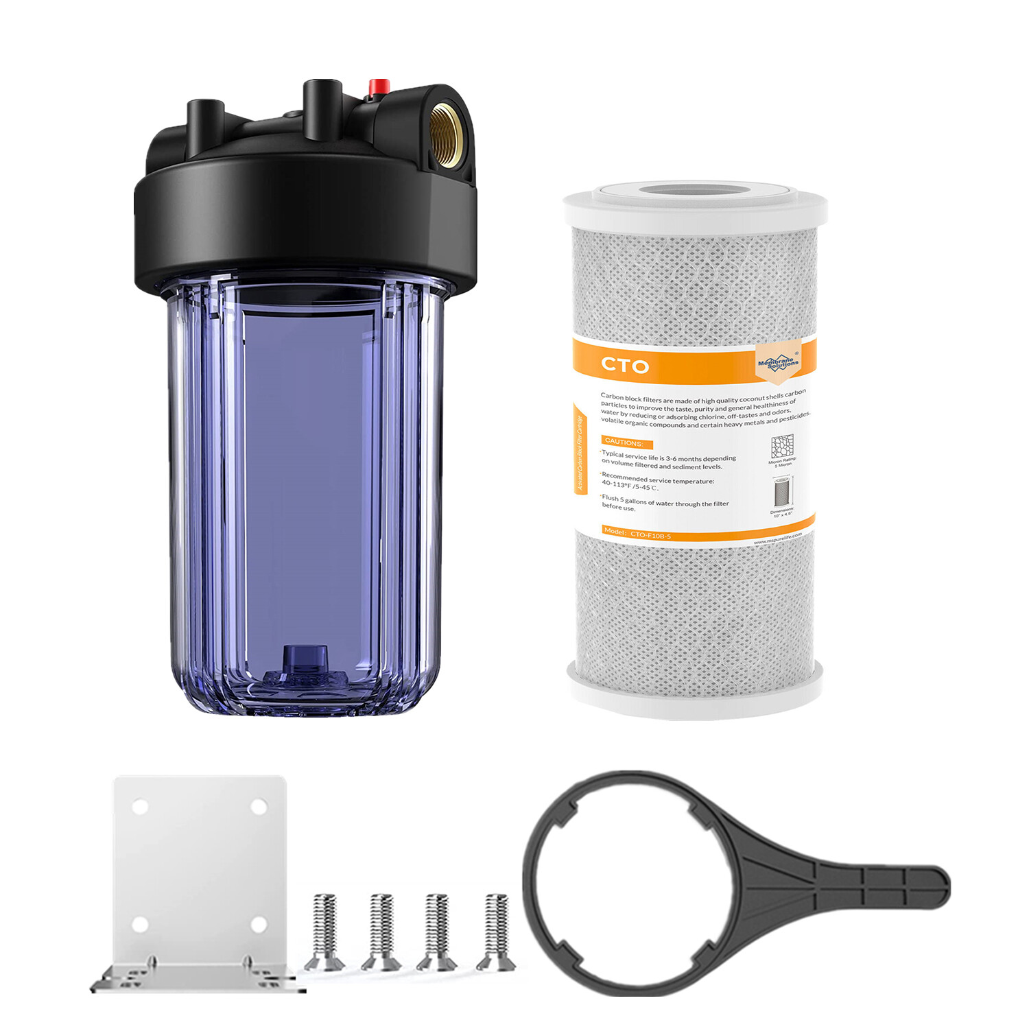 10 Inch Big Blue Clear Whole House Water Filter Housing &1pcs CTO Carbon System