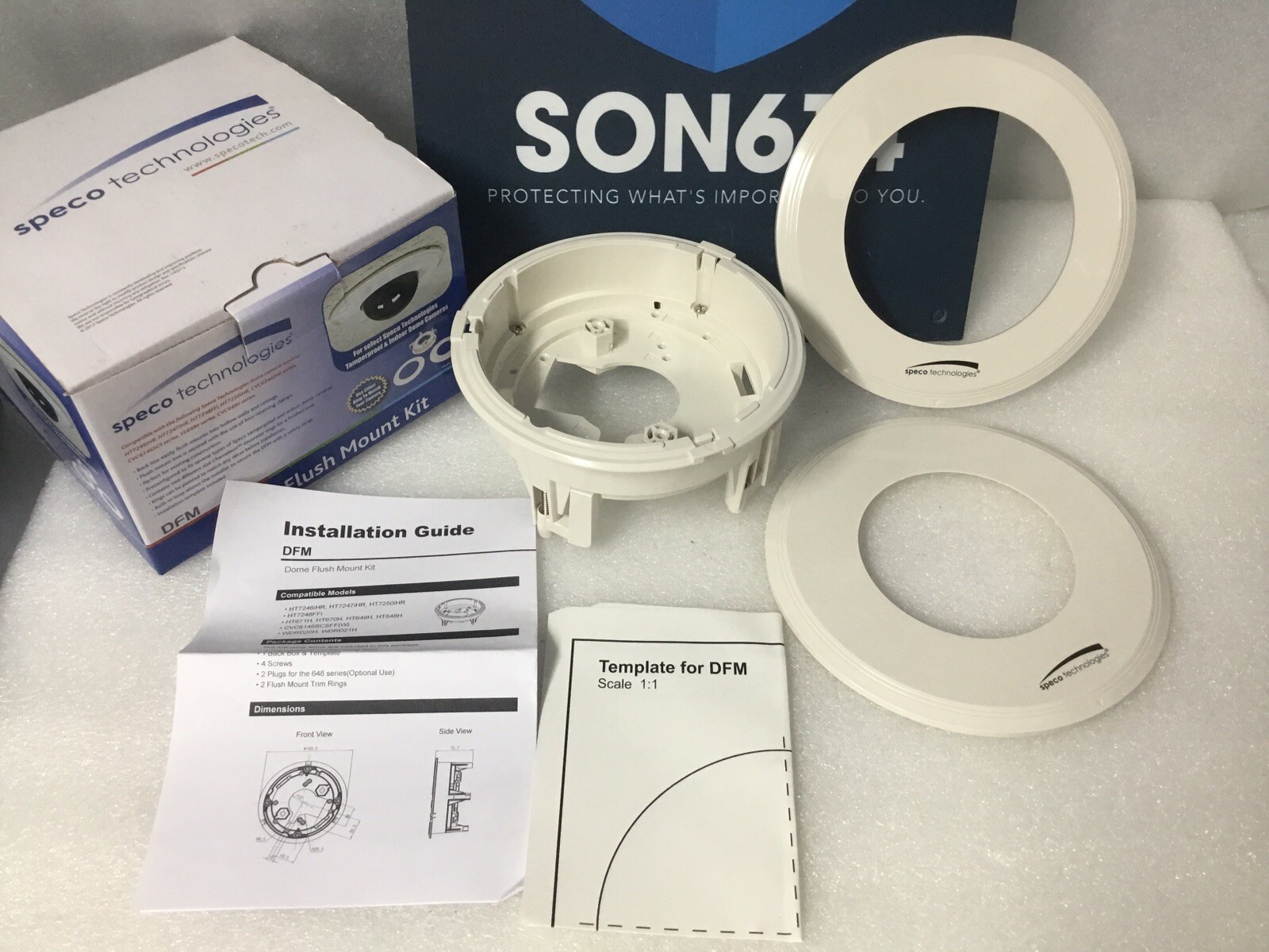 Speco Technologies DFM Tile Ceiling Flush Mount Kit For Dome CCTV Cameras NEW!