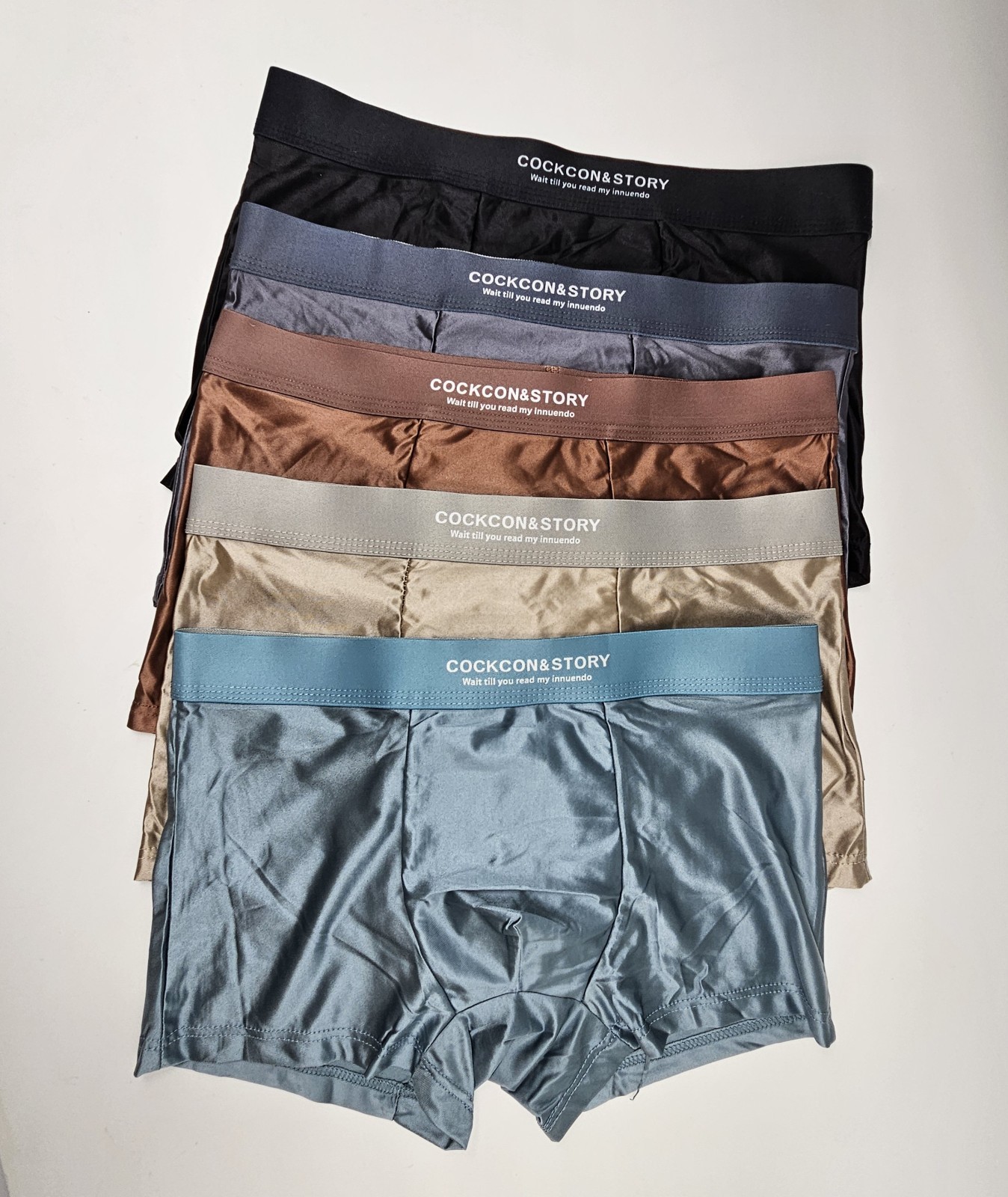 5 Pk Satin Silky Men's S M L XL Stretch Boxer Briefs Brown Navy Gray Blue Cream