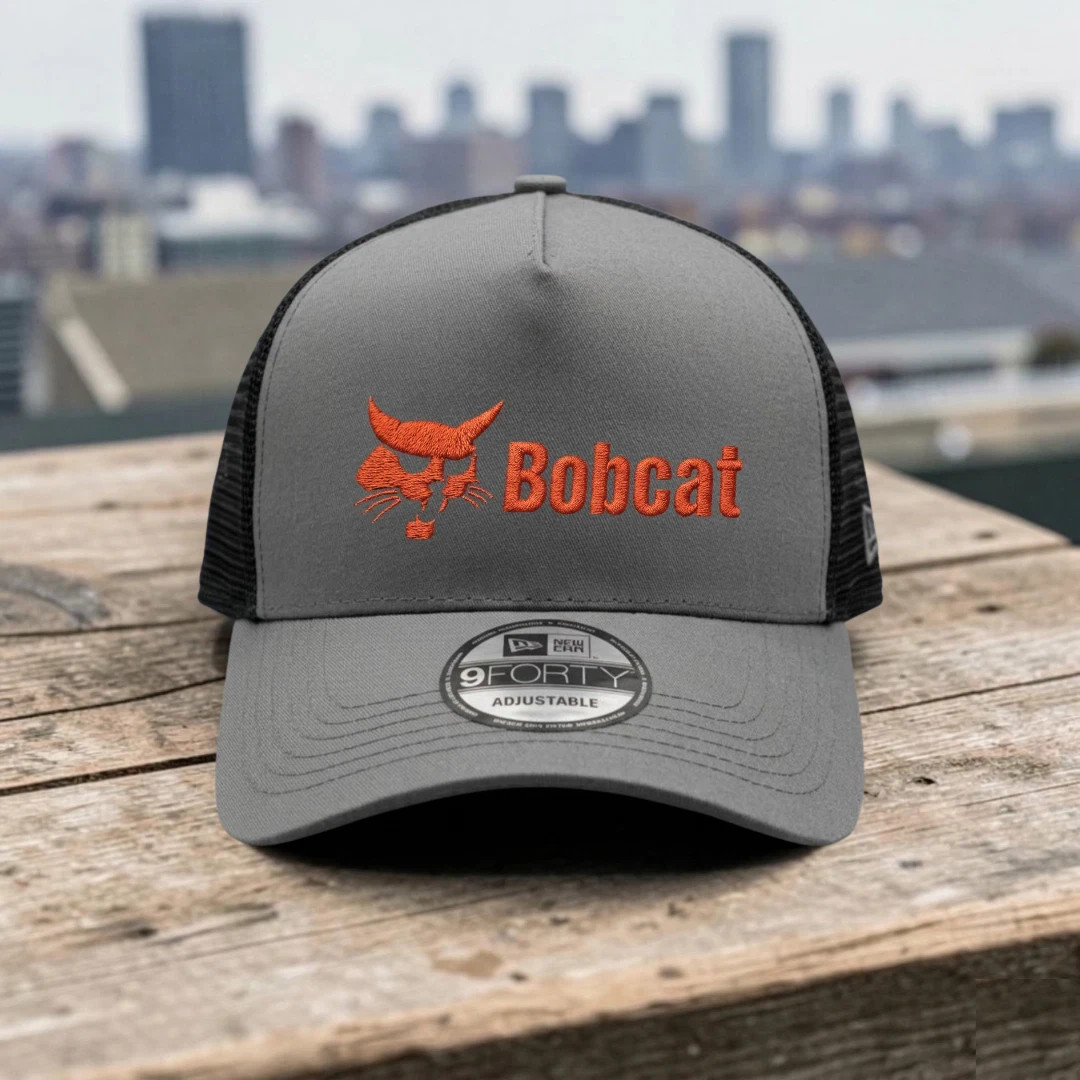 Bobcat Embroidered Logo Trucker Hat Gray Black Mesh Adjustable Cap