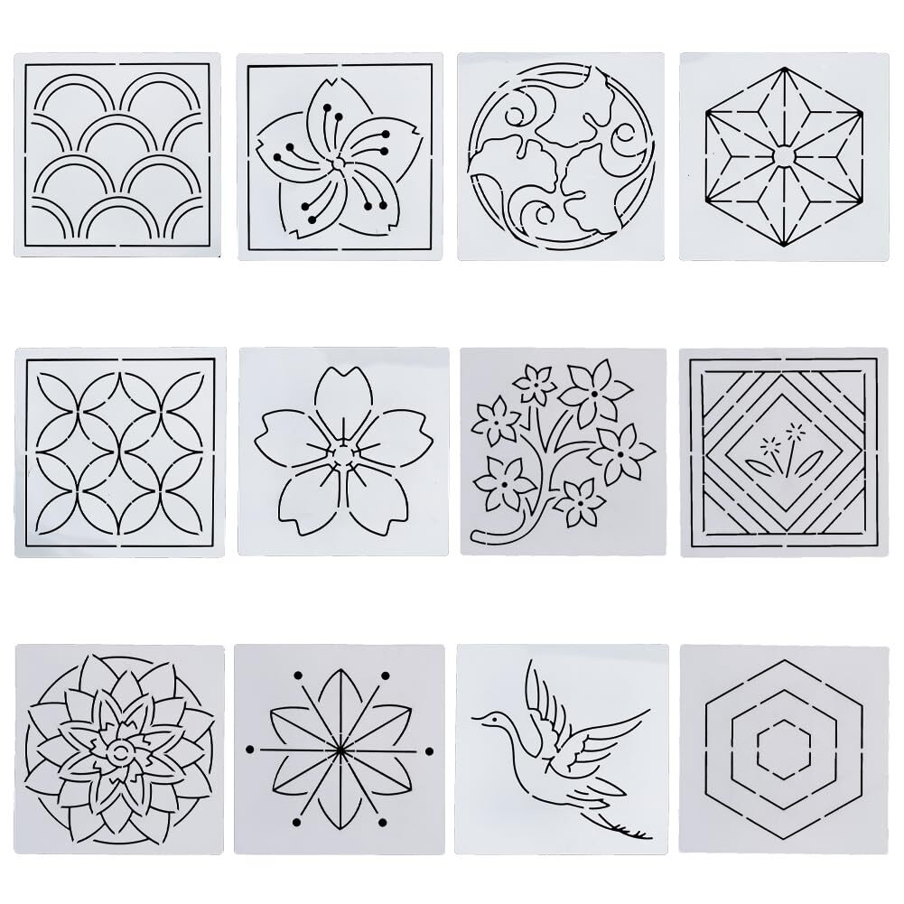 Sashiko Embroidery Stencils Sashiko PET Stencil Flowers Embroidery Patterns S...