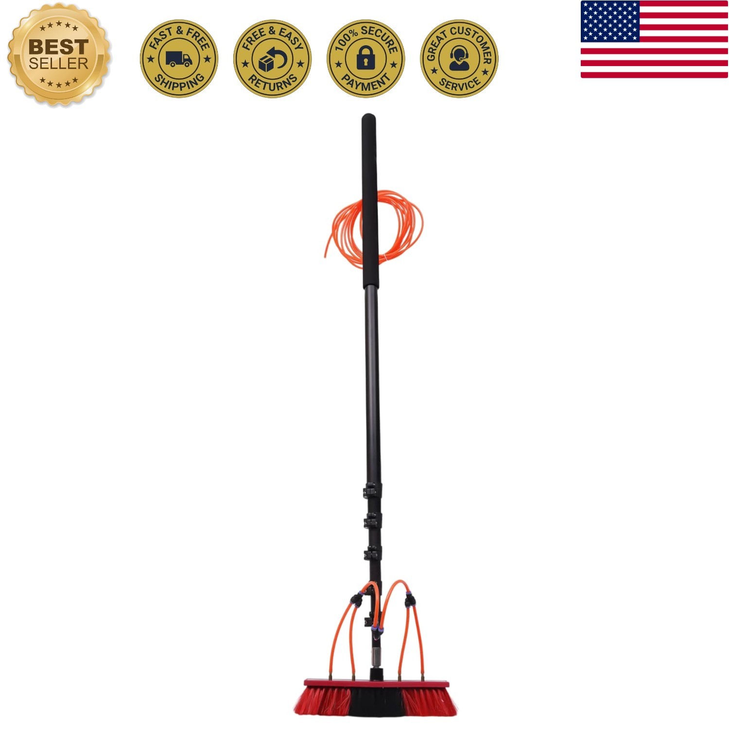 Water Fed Pole Kit, 20ft Length Water Fed Brush, Water Fed Cleaning System, A...