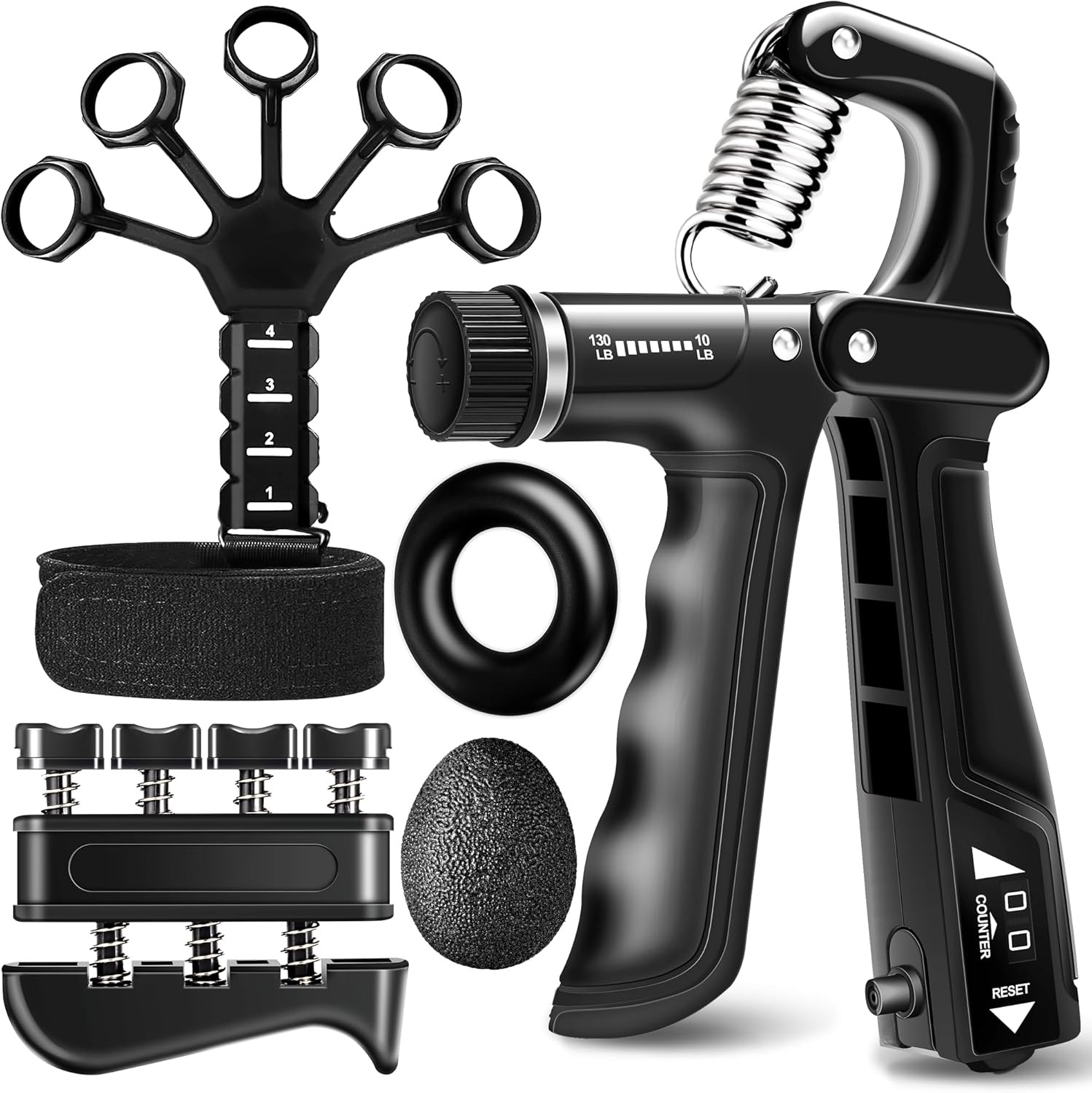 Grip Strength Trainer Kits (5 Pack), Forearm Strengthener with Adjustable Resist
