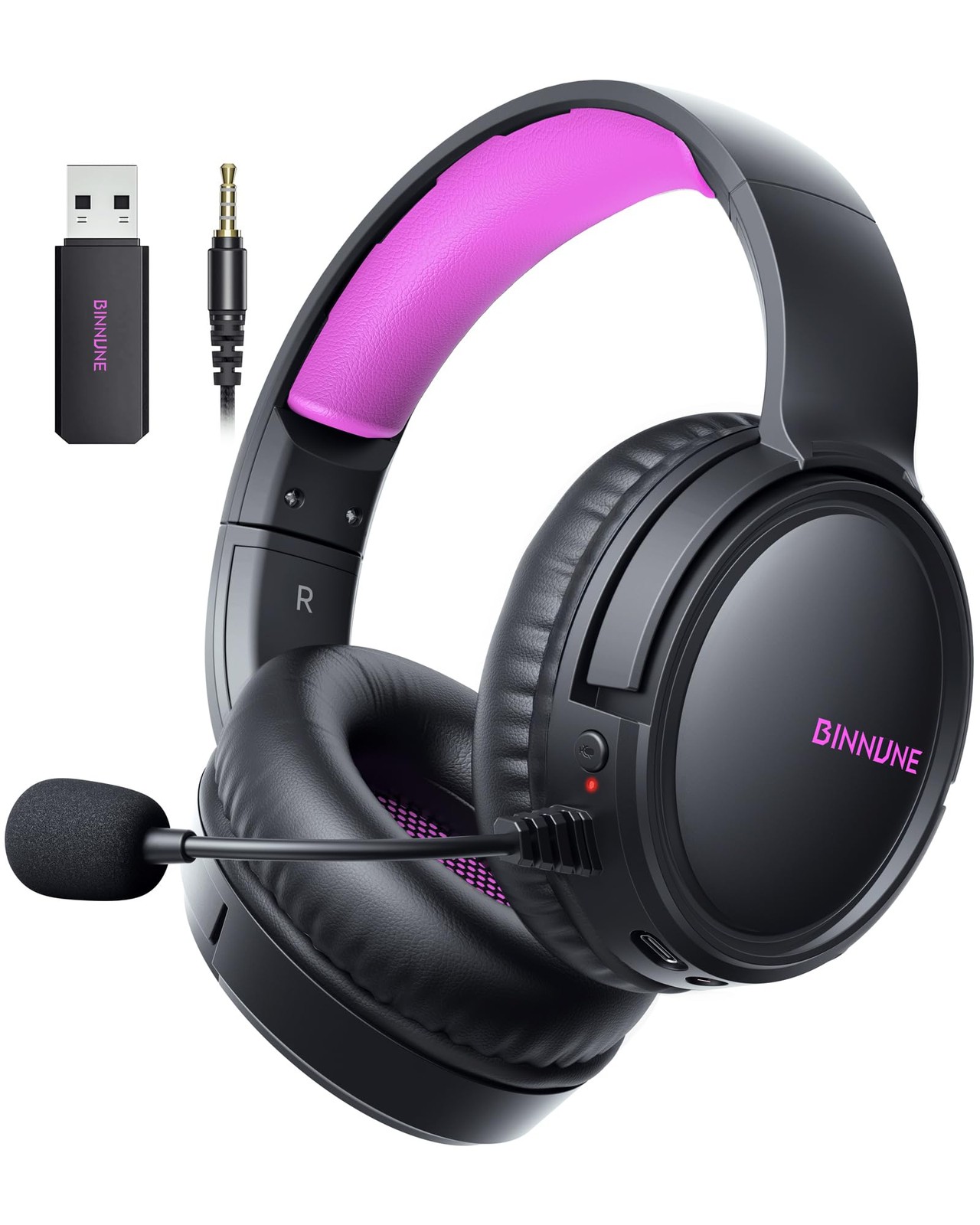 Wireless Gaming Headset — 2.4GHz Low-Latency USB Dongle + Bluetooth, 50mm Dri...