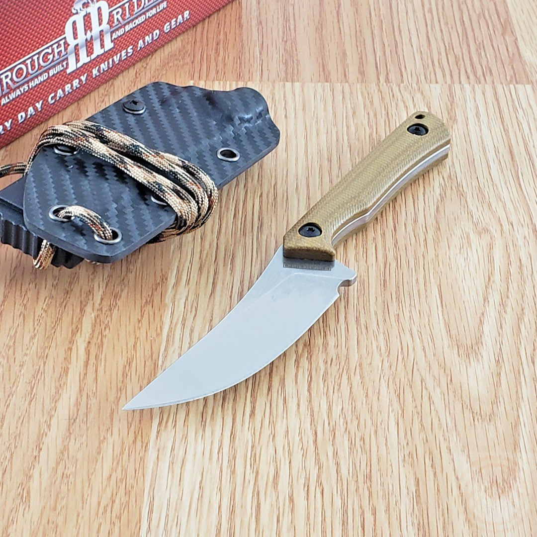 Rough Ryder Fixed Knife 3.25" Full Tang Stainless Steel Blade Brown G10 Handle