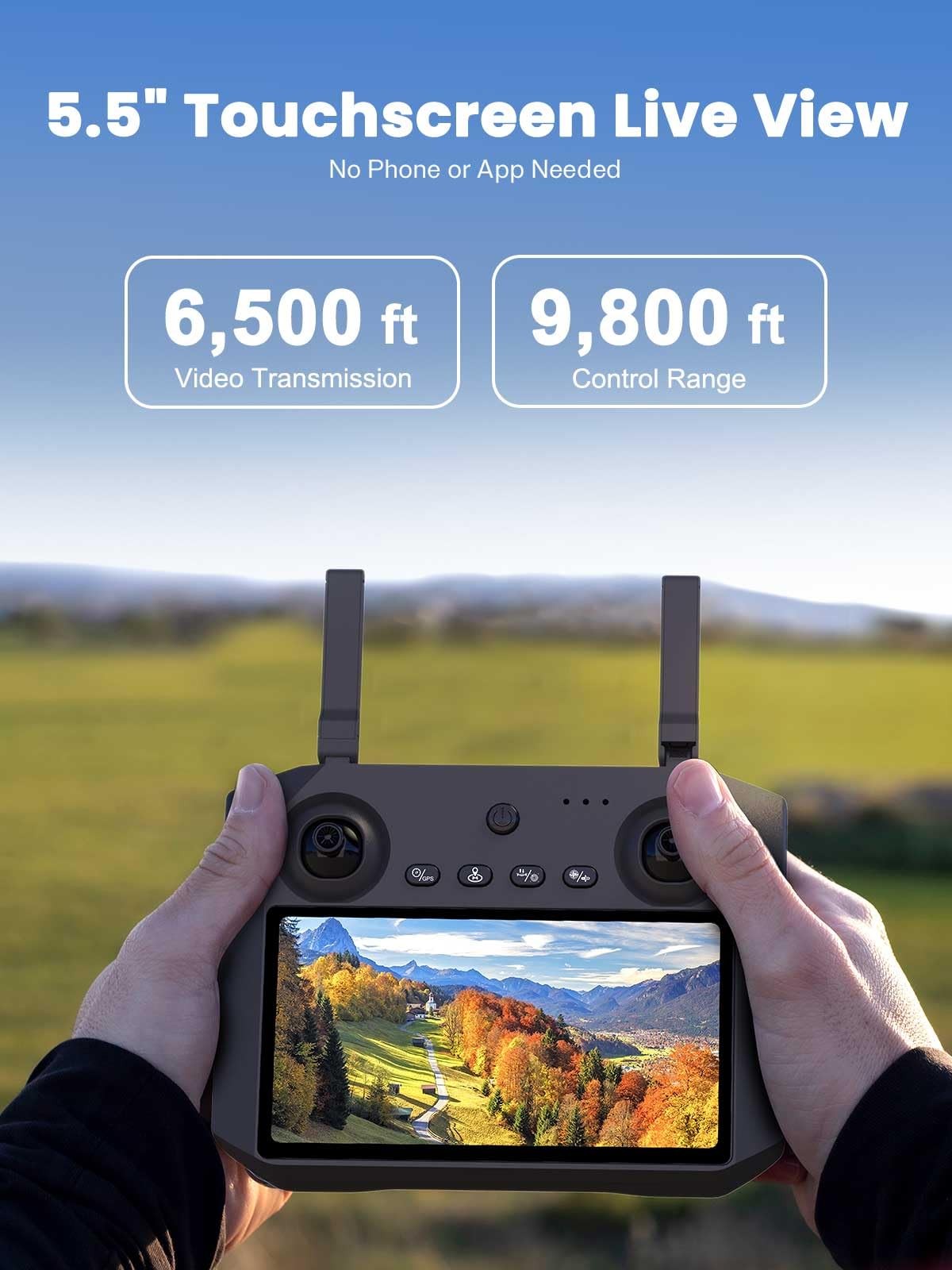 GPS Drone with Camera for Adults 4K, 5.5" Touchscreen Controller, Black