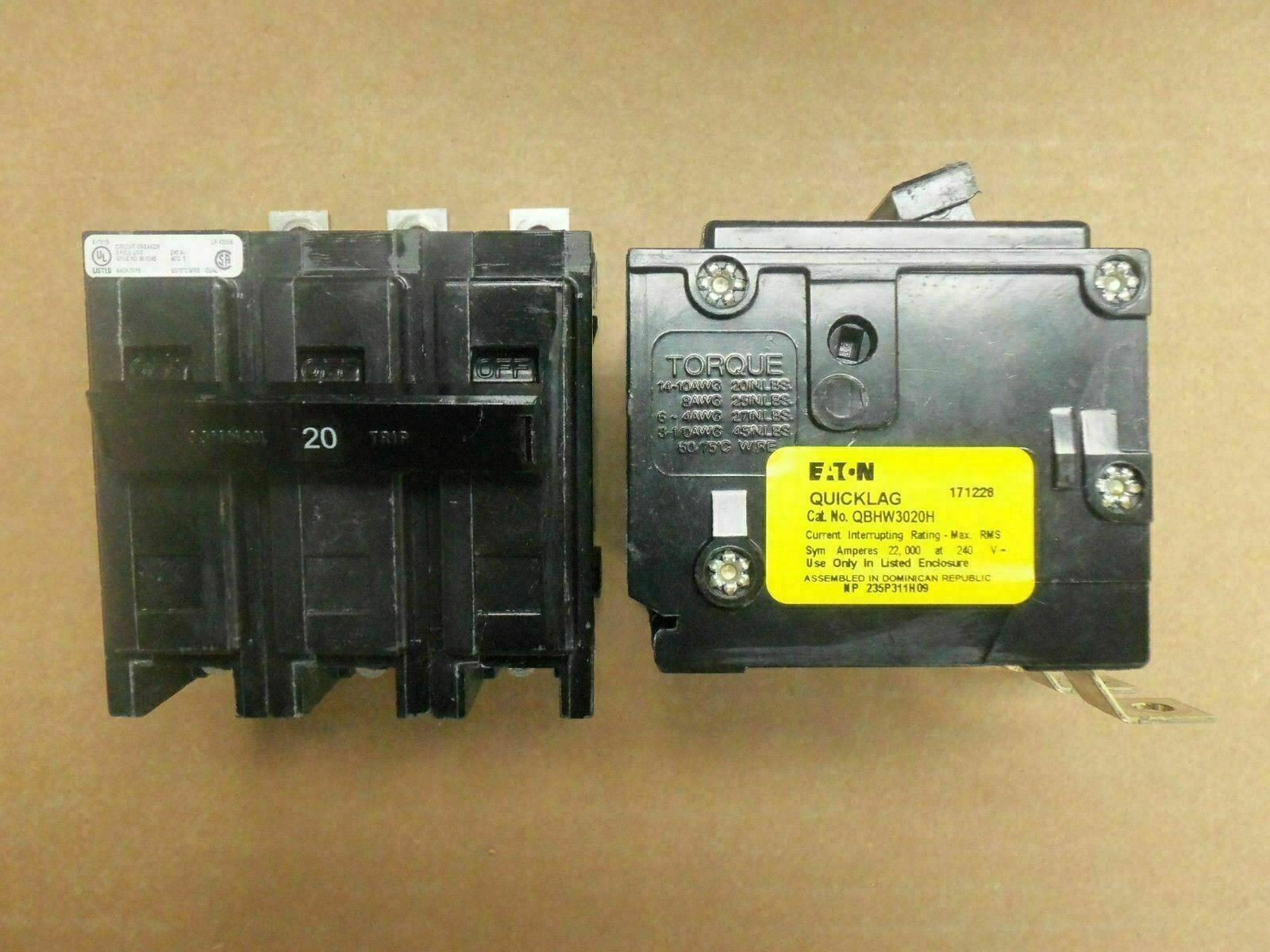 Eaton Cutler Hammer QBHW QBHW3020H 3 Pole 20 Amp 120/240v Circuit Breaker AK