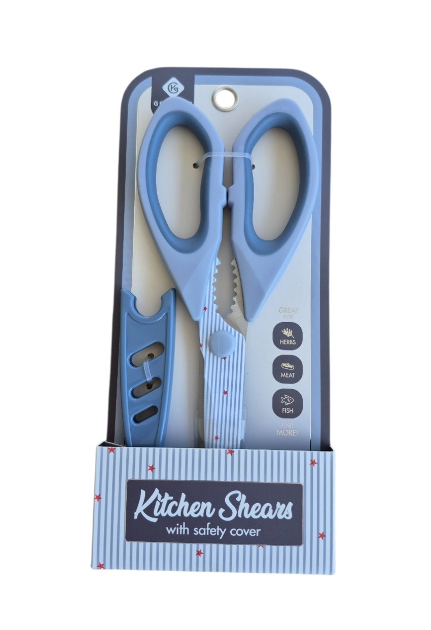 Gourmet Kitchen Shears Blue Striped Multi-Purpose Scissors Stainless Steel Cover