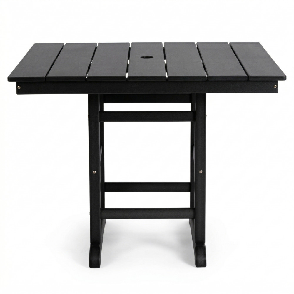 Black HDPE 3 Piece Outdoor Patio Dining Set Square Table 2 Armchairs Weather