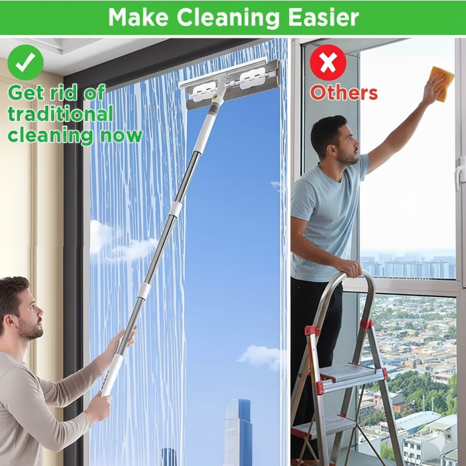 52" Extendable Window Squeegee Cleaner Long Handle Car Cleaning Window Glass