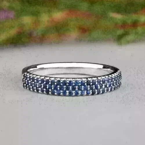 2Ct Round Cut Lab Created Blue Sapphire Wedding Band Ring 14K White Gold Plated