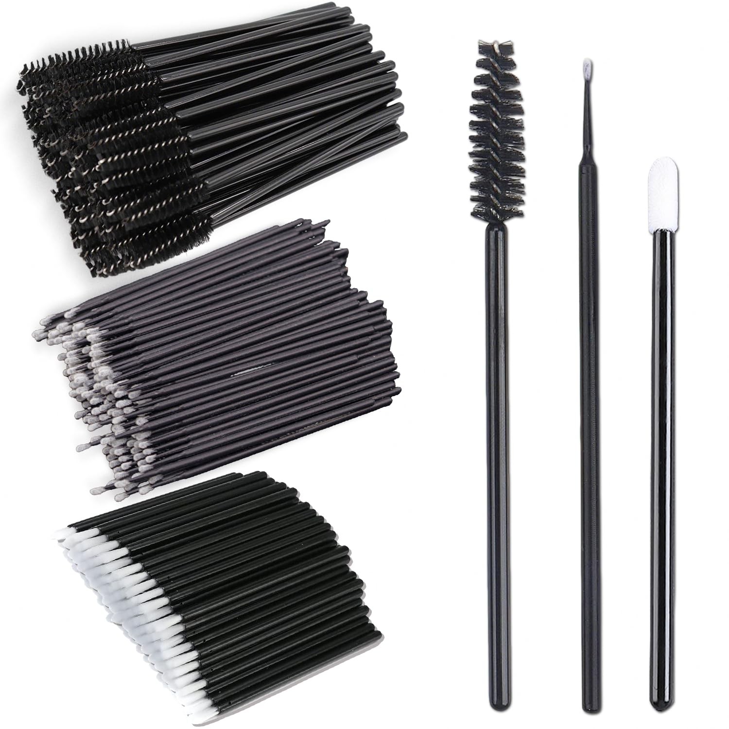 200Pcs Eyelash Extension Supplies Kit, Applicators, Wands, Brushes, Black