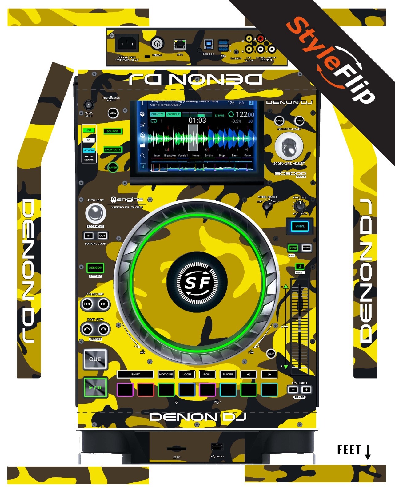 Denon DJ SC5000/5000M Prime Skin | Yellow Camo | Protective Decal |StyleFlip