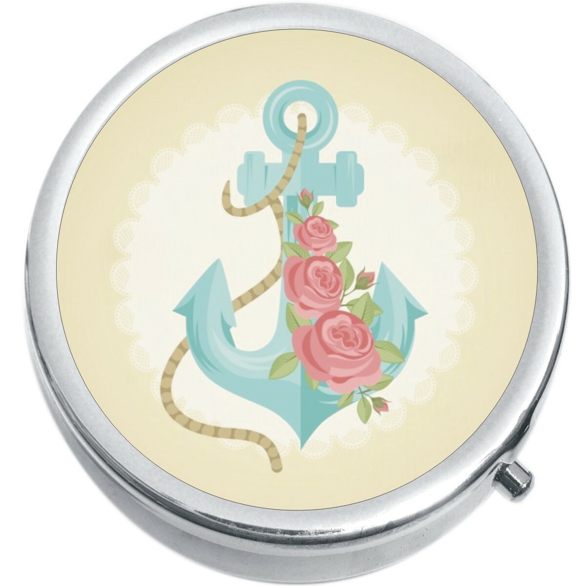 Anchor and Roses  Medicine Vitamin Pill Box