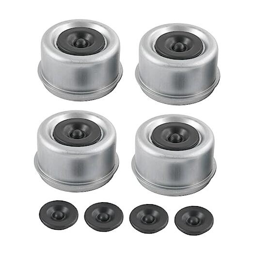 4PCS 2.44" Trailer Hub Bearing Dust Cap with Extra 4 Rubber Plugs, Trailer