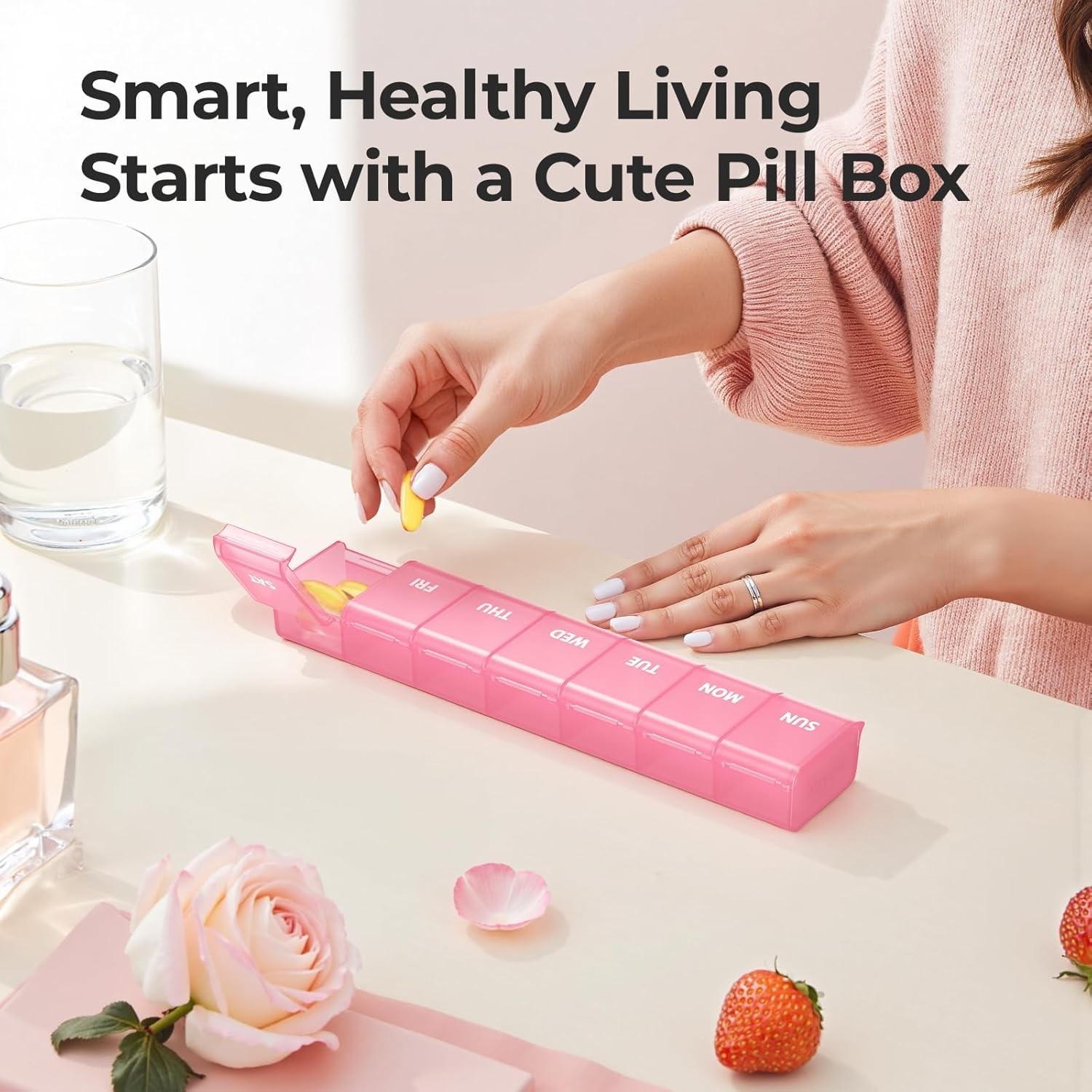 Weekly Pill Organizer with Effortless Opening Design, Arthritis Friendly Pill...