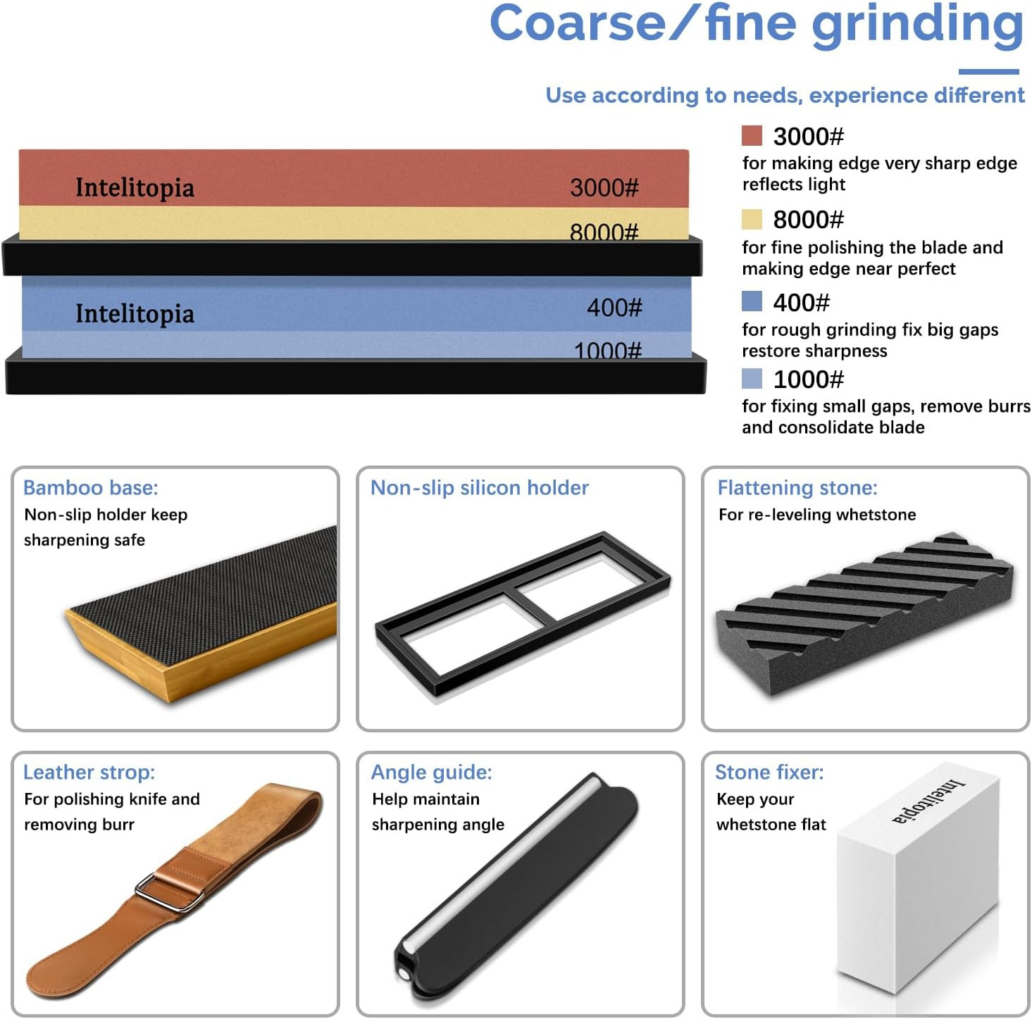 Complete Knife Sharpening Stone Set – Dual Grit Whetstone 400/1000 3000/8000 ...