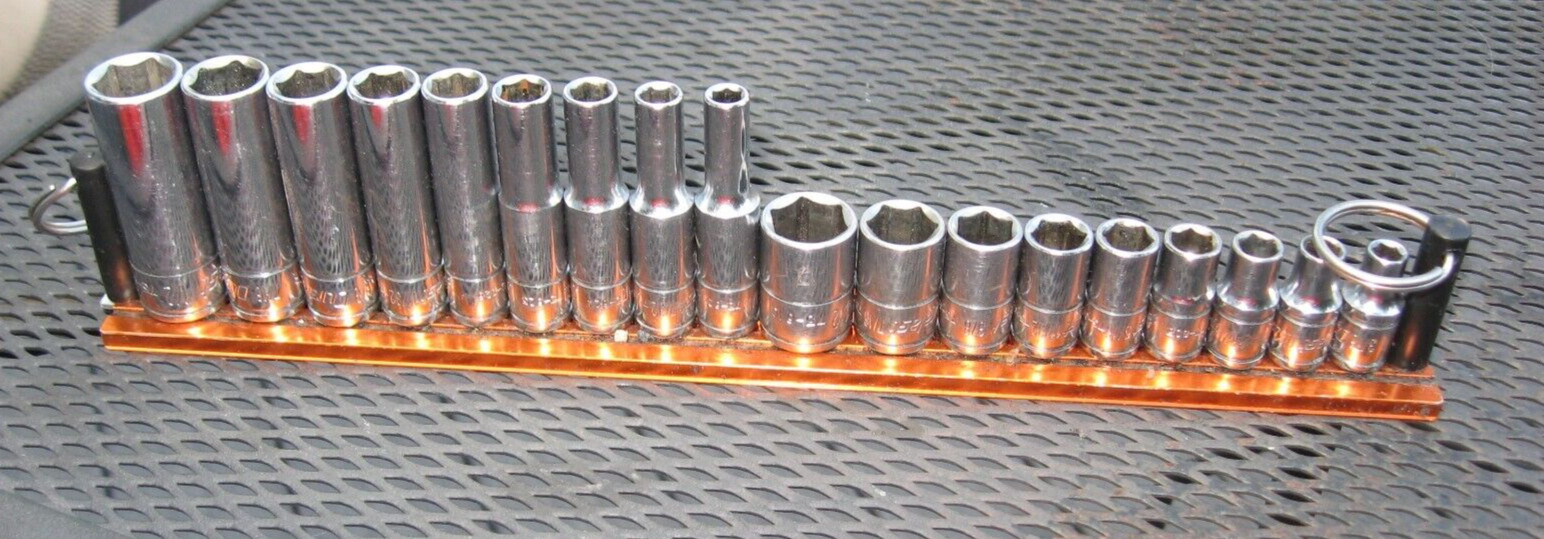 10" Magnetic MATCO  MACMRL100 1/4" dr Socket Tray w/ 2 end locks + 18 Sockets  6