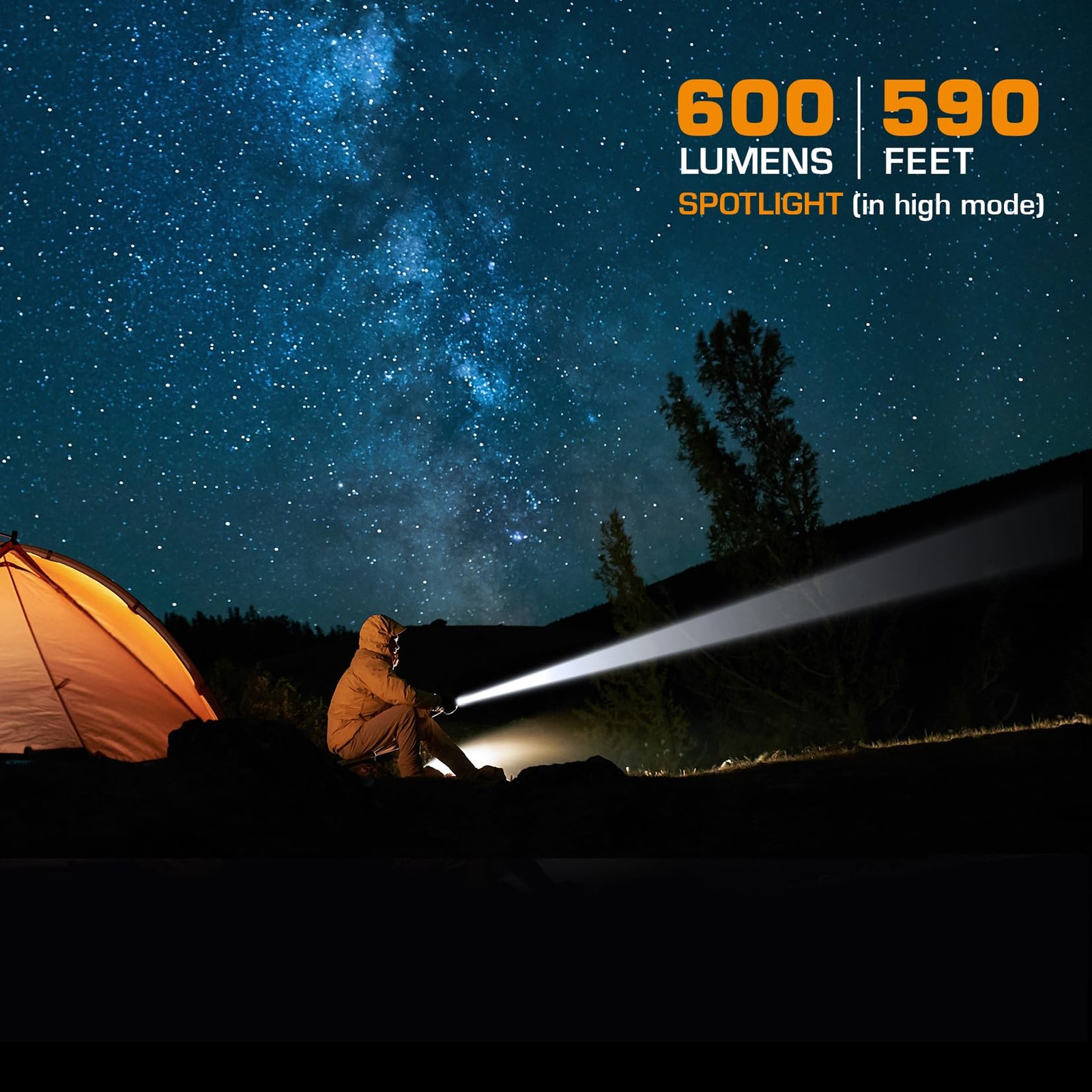 Ultra Bright Tactical Flashlight, 600 Lumen Zoomable Adjustable Focus, 4 Ligh...