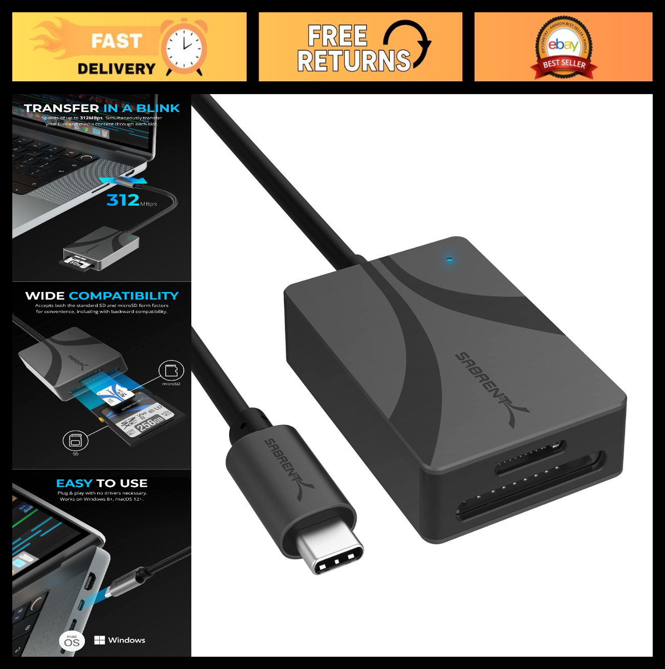 Dual-Slot USB-C Card Reader for UHS-II SD & microSD, High-Speed Memory Access