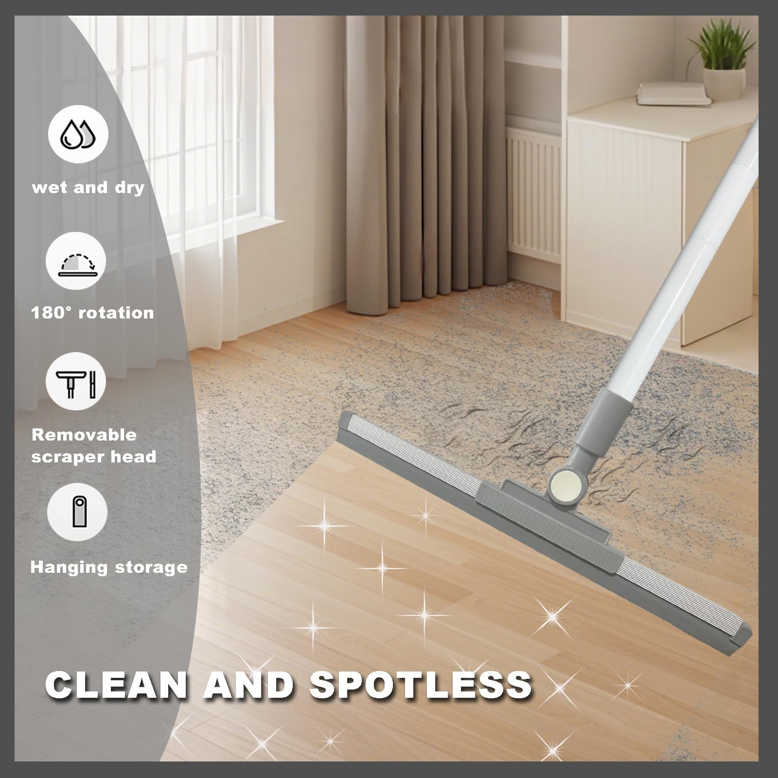 Squeegee Broom for Floor Shower Squeegee with Long Handle Rubber Wiper for Ba...