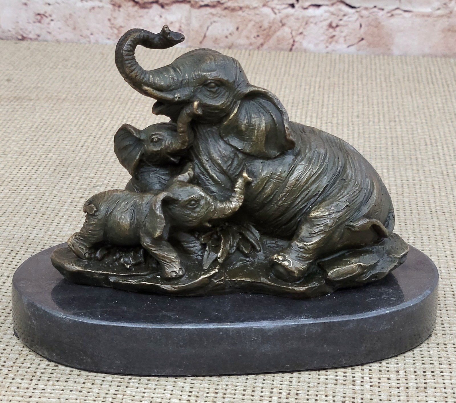 Western PURE Bronze Elephant Struggle ART DECO Sculpture Decoration Artwork NR