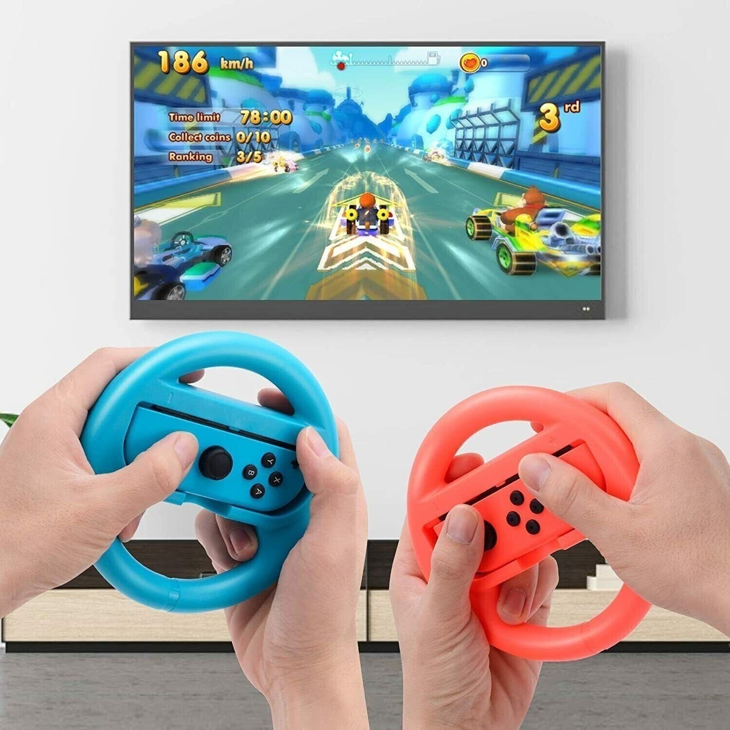 Steering Wheel for Mario Kart Nintendo Switch Black JoyCon Controller 2-Pack