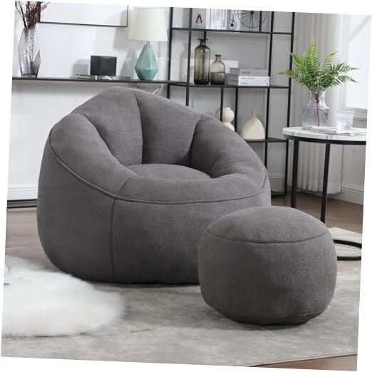 Bean Bag Chairs, Gaint Bean Bag Couch with Memory Foam for Adults and Grey