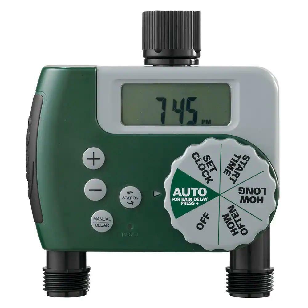 2-zone in ground sprinkler system hose faucet timer easy adjust area coverage