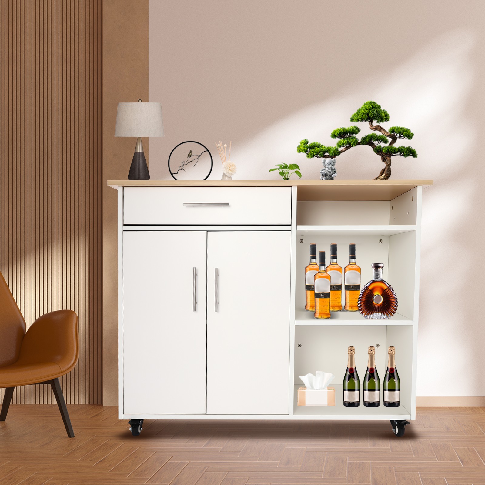 Rolling Kitchen Island Side Table, Rolling Trolley Cart with Drawer