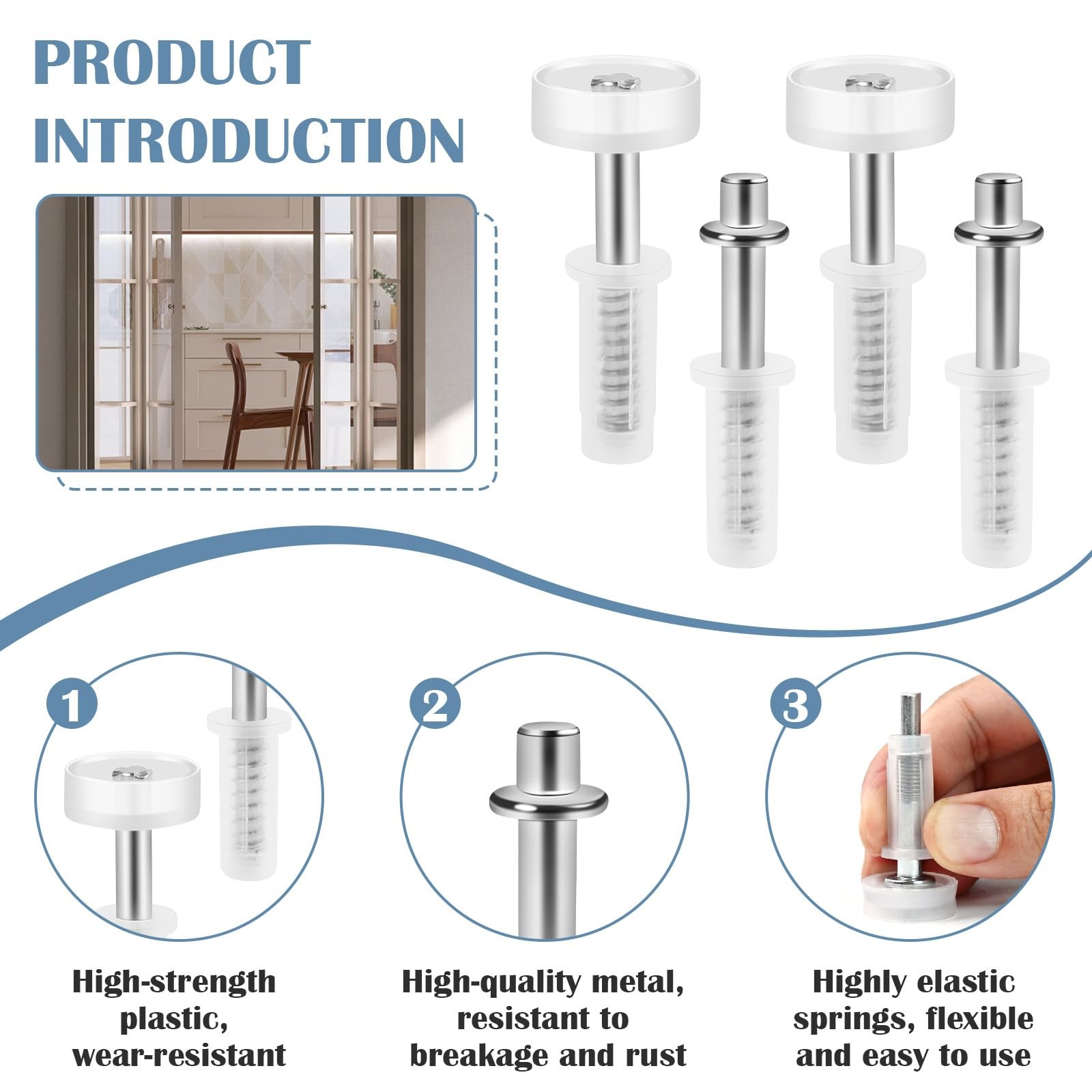 4 Pcs Spring Loaded Bi-Fold Door Hardware Kit - Top Roller Guide Wheel Silver