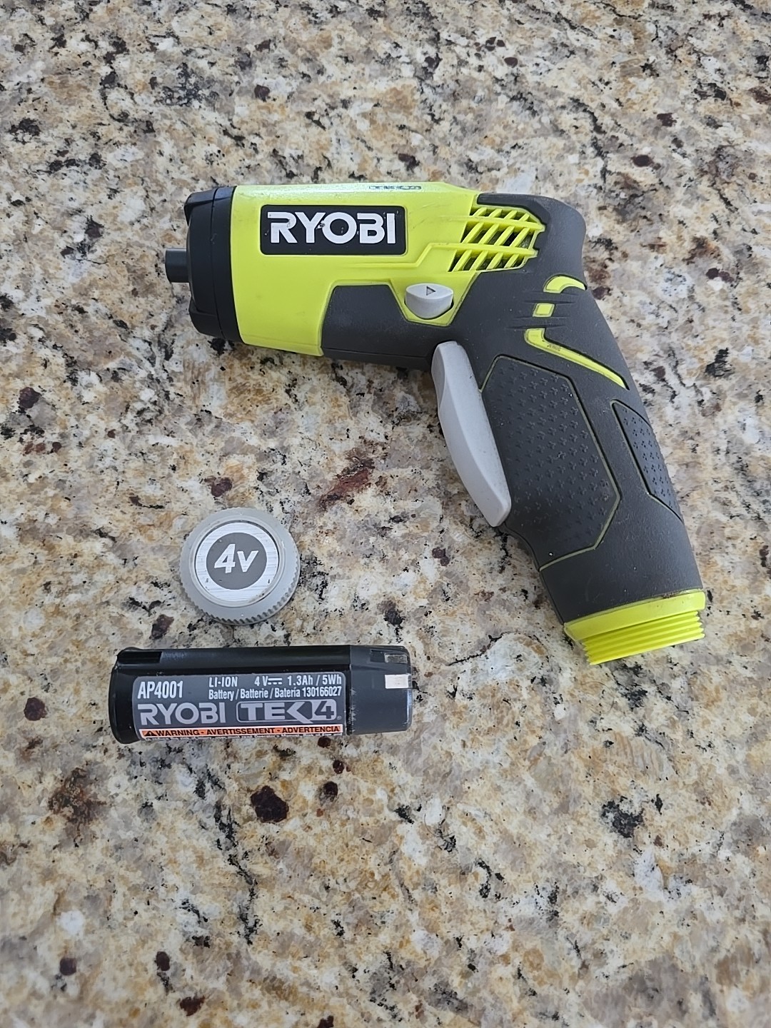 Used Ryobi Tek4 4-Volt Screwdriver HP54LVN LED  Bit Driver With Battery