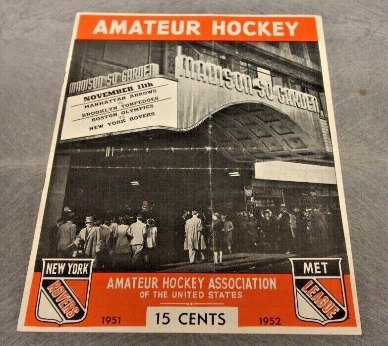 1951 AHA PROGRAM MAGAZINE HOCKEY RARE MANHATTAN VS BROOKLYN / BOSTON VS NEW YORK