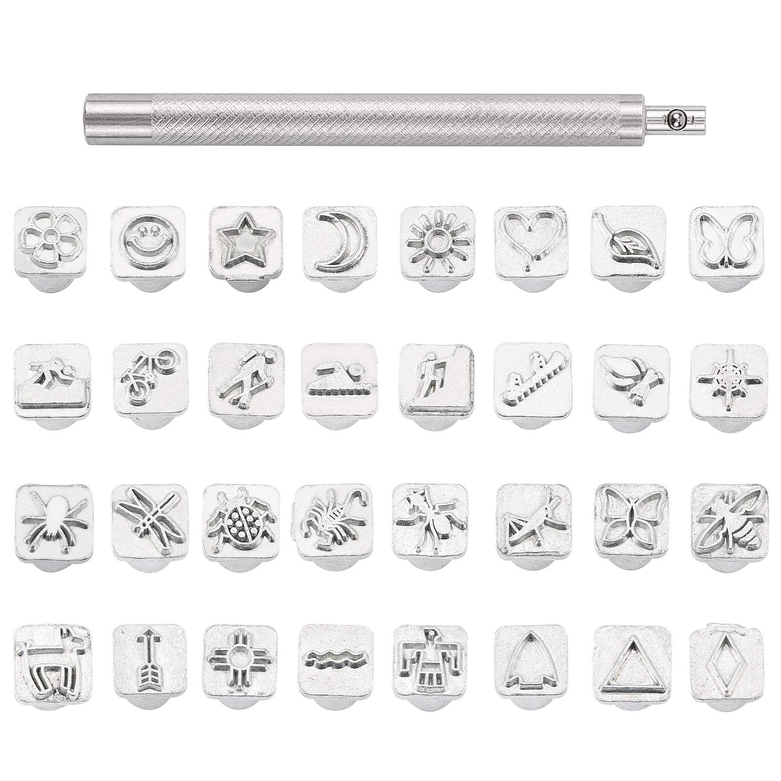 PH PandaHall 32 pcs Stainless Steel Leathercraft 10mm, 32 Patterns-32pcs