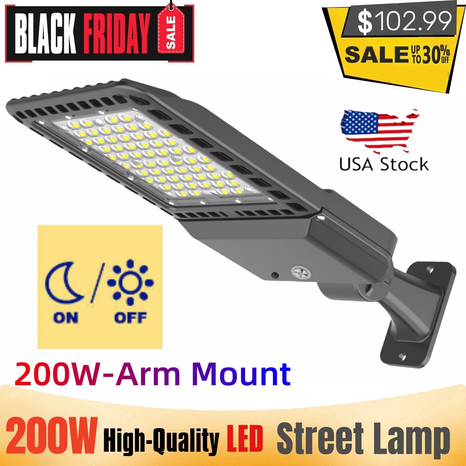 200W LED Parking Lot Lights Street Light Shoebox Pole Light Fixture Dusk to Dawn