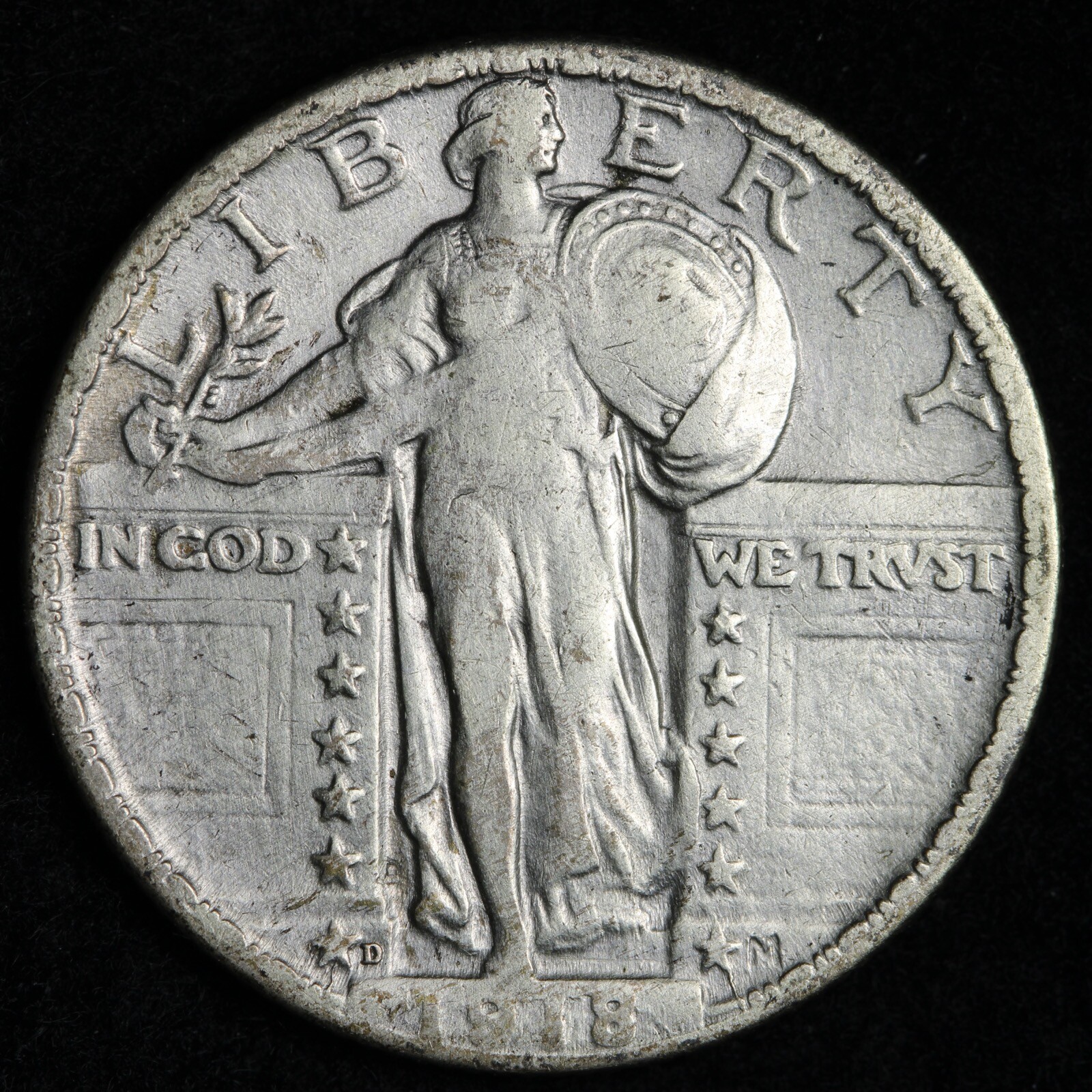 1918-D Standing Liberty Silver Quarter XF E258 DFR