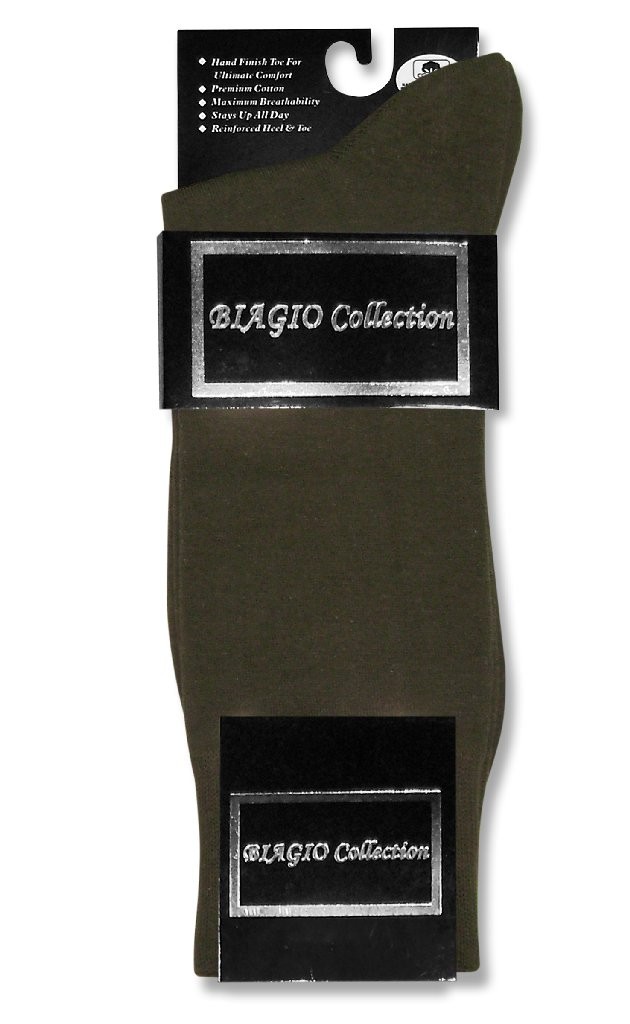 1 Pair of Biagio Solid Mens OLIVE GREEN Color COTTON Dress SOCKS