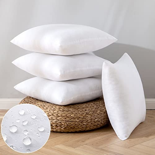 Pack of 4 Outdoor Pillow Inserts Waterproof Throw Pillow Premium Fluffy Decor...
