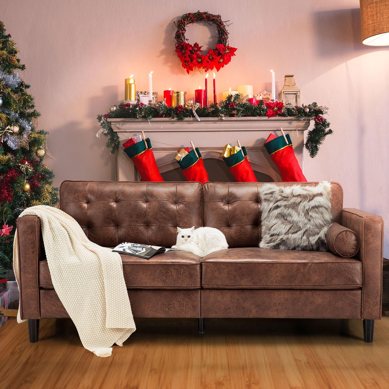 84.2'' Mid-Century Modern Sofa Comfy Sofa Couch With 2 Pillows for Living Room