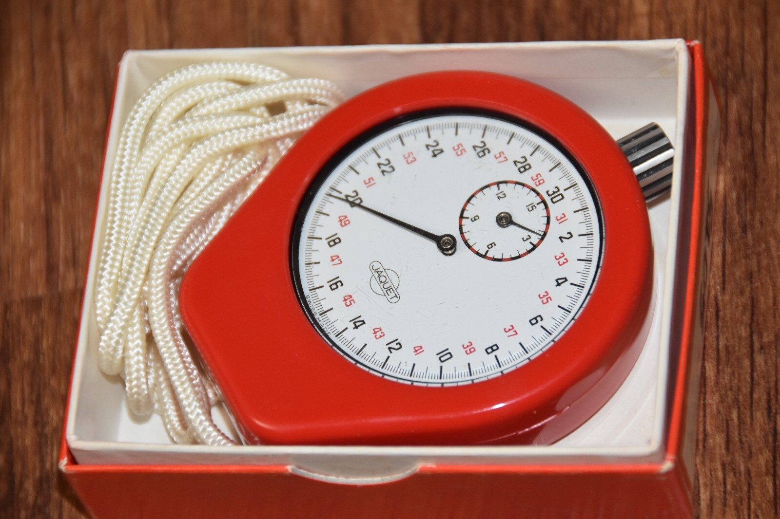 vintage JAQUET 5105 Stop Watch Timer Swiss Made w/ Protective Case 1/10 sec-15 m