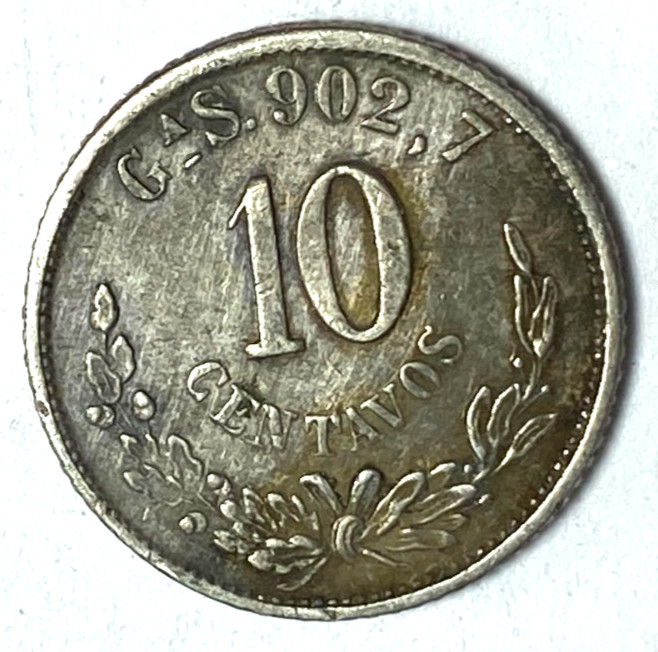 1890 Ga S Mexico Second Republic 10 Centavos Silver Coin KM# 403.4