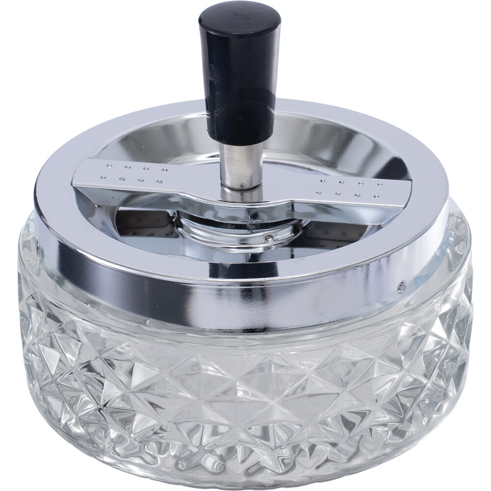 4.75" Heavy Glass Push Down Spinning Cigarette Ashtray