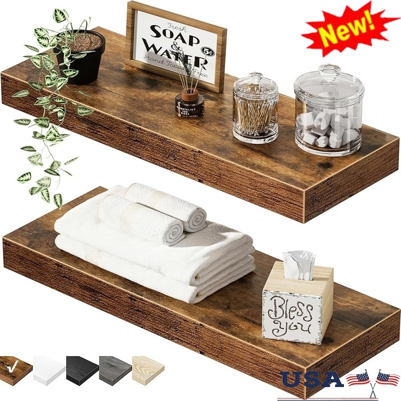 Wall Mounted Floating Shelf 2 Tier Heavy Duty Organizer Space Saving MDF New