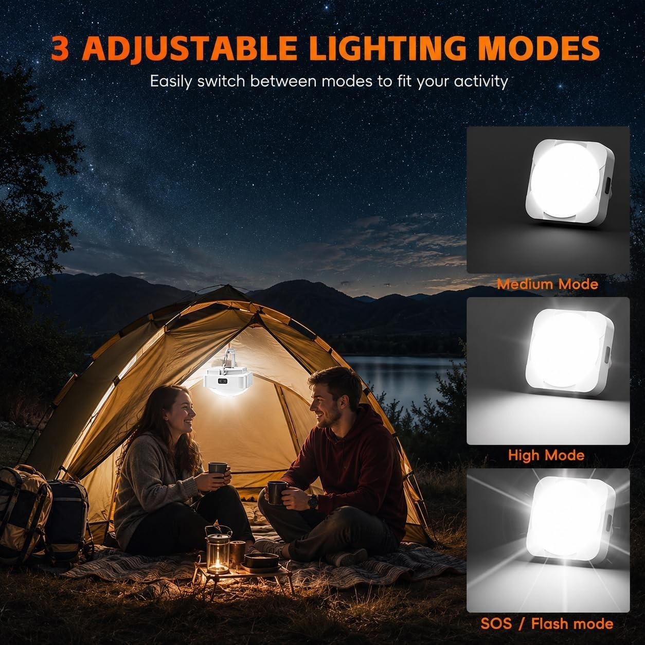 Rechargeable LED Camping Lantern 2000mAh Tent Light Waterproof SOS