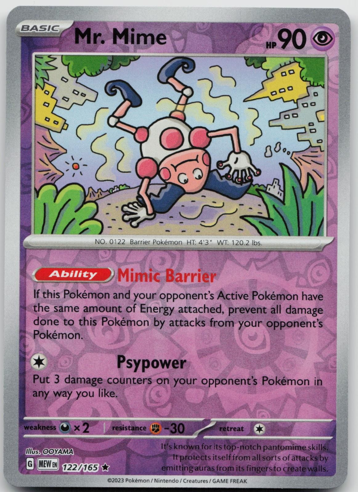Mr. Mime 122/165 Rare 151 Pokemon Reverse Holo Near Mint